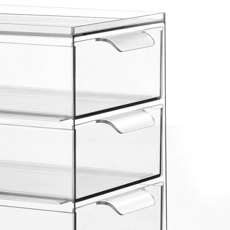 mDesign Plastic 3 Drawer Stackable Organizer for Bathroom Storage, Clear