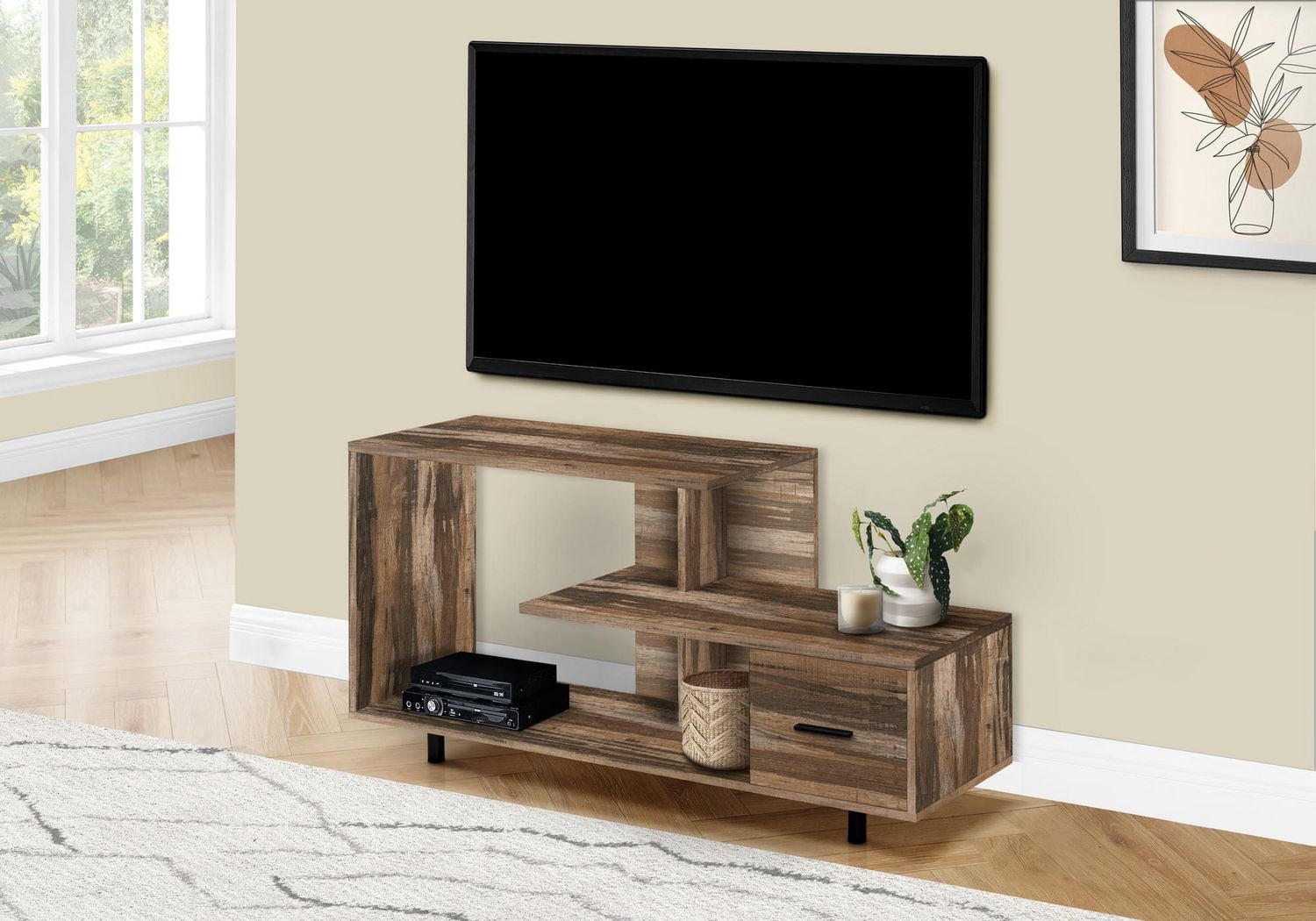 Monarch Specialties Tv Stand, 48 Inch, Console, Media Entertainment Center, Storage Drawer, Living Room, Bedroom, Laminate, Brown, Contemporary, Modern