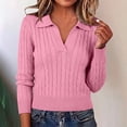 thumbnail image 6 of QIYAGBSA Cable Knit Sweaters for Women Collared V Neck Long Sleeve Short Pullover Solid Color Ribbed Hem Slim Fit Fall Casual Everyday Wear, 6 of 9