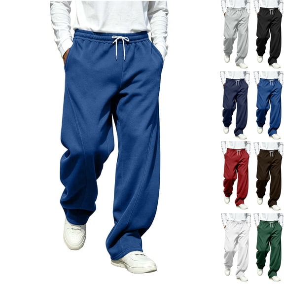 RJMDKXZ Mens Sweatpants Fleece Baggy Wide Leg Lounge Workout Pant Casual Elastic Waist Drawstring Opne Bottom Sweatpants for Men with 3 Pockets