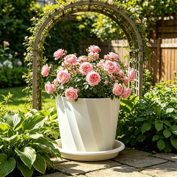 Upgraded Beige Round Twill Plastic Planter, Breathable Root Control Flower Pot, Minimalist Container for Indoor Outdoor Green Plant Home Decoration