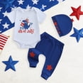 thumbnail image 2 of mgoYE Baby Boy Clothes 6-9 Months My 1st 4th of July Baby Boy Outfit Short Sleeve Dinosaur Romper Stars Pants Hat Set Newborn Fourth of July Clothes|White 12-18 Months, 2 of 9