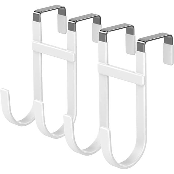 2pk Over the Door Hooks, Heavy Duty Dual Hanger with Non-Slip Rubber; Fits 1 3/8" Slim Interior Doors, White Hooks for Bathroom & Bedroom