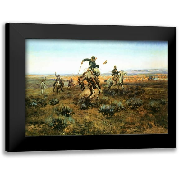 Russell, Charles M. 14x11 Black Modern Framed Museum Art Print Titled - A Bad One