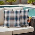 thumbnail image 6 of Pack of 2 Outdoor Pillow Covers,Waterproof Blue Brown Plaid Throw Pillow Covers,Modern Abstract Striped Gingham Checked Decorative Pillowcases Cushion Covers Couch Pillow Sham Protector 20x20 Inch, 6 of 8