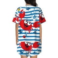 thumbnail image 3 of Bingfone Red Funny Crab on Blue Stripe Print Pajamas Sets for Women Soft Short-Sleeved Pjs with Lounge Shorts Two Piece Sleepwear, 3 of 8