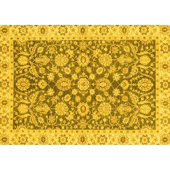 Ahgly Company Machine Washable Indoor Rectangle Oriental Yellow Traditional Area Rugs, 8' x 10'
