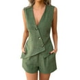thumbnail image 2 of Endives Women's Shorts Summer Outfits 2 Piece Vacation Short Sets Linen Button Down Matching Sets Vest And Shorts Sets, 2 of 7