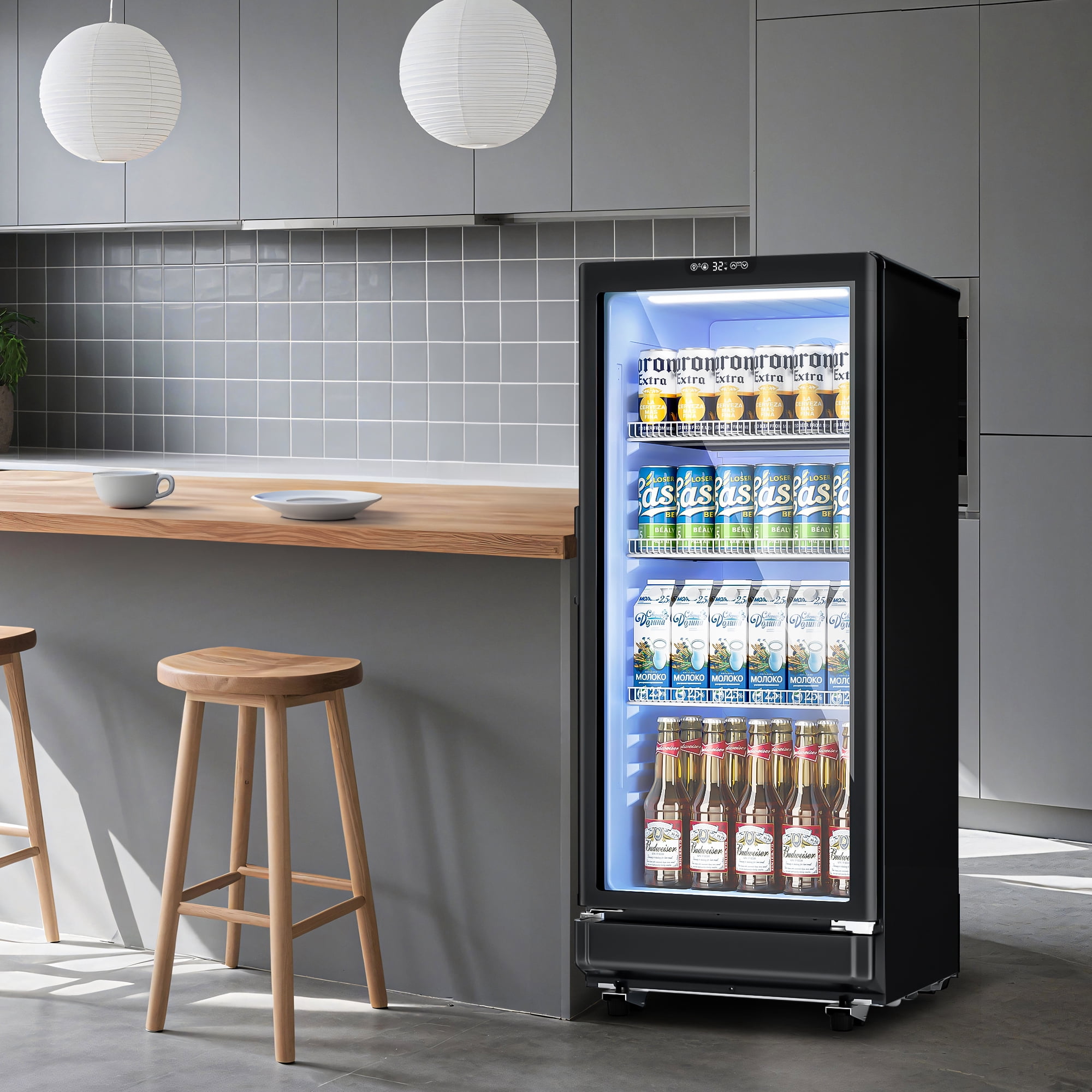 Simzlife Commercial&Residential Merchandiser Refrigerator, Outdoor Beverage Refrigerator with Double-Tempered Glass Door, Beverage Cooler for Bar, Office, Restaurant