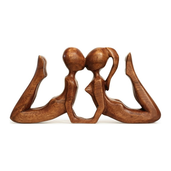 12" Wooden Handmade Abstract Sculpture Statue Handcrafted - First Kiss - Gift Art Decorative Home Decor Figurine Accent Decoration Artwork Hand Carved