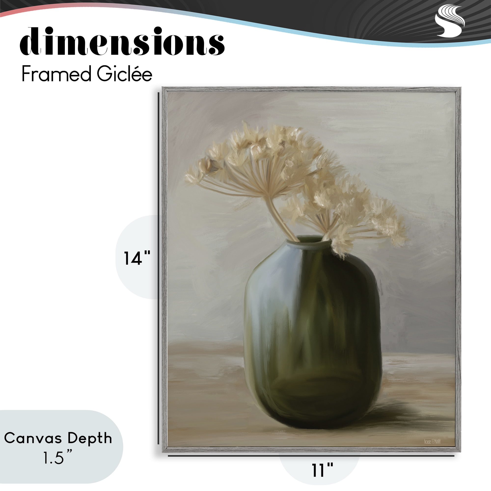 Stupell Industries Dried Blooms in Green Vase Gray Framed Giclee Art, design by House Fenway