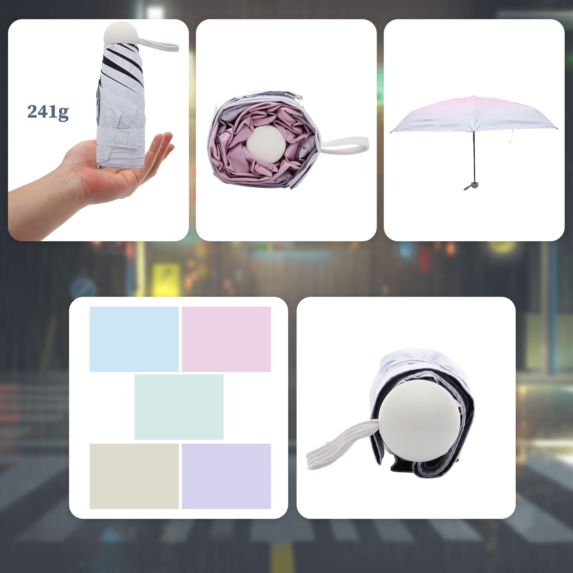 Unique Bargains Lightweight Mini Compact Windproof Folding Umbrella Light Pink [Circular Handle]