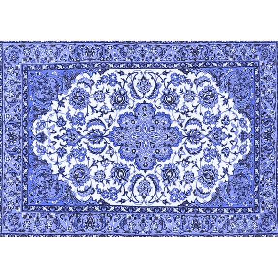 Ahgly Company Machine Washable Indoor Rectangle Medallion Blue Traditional Area Rugs, 2' x 5'