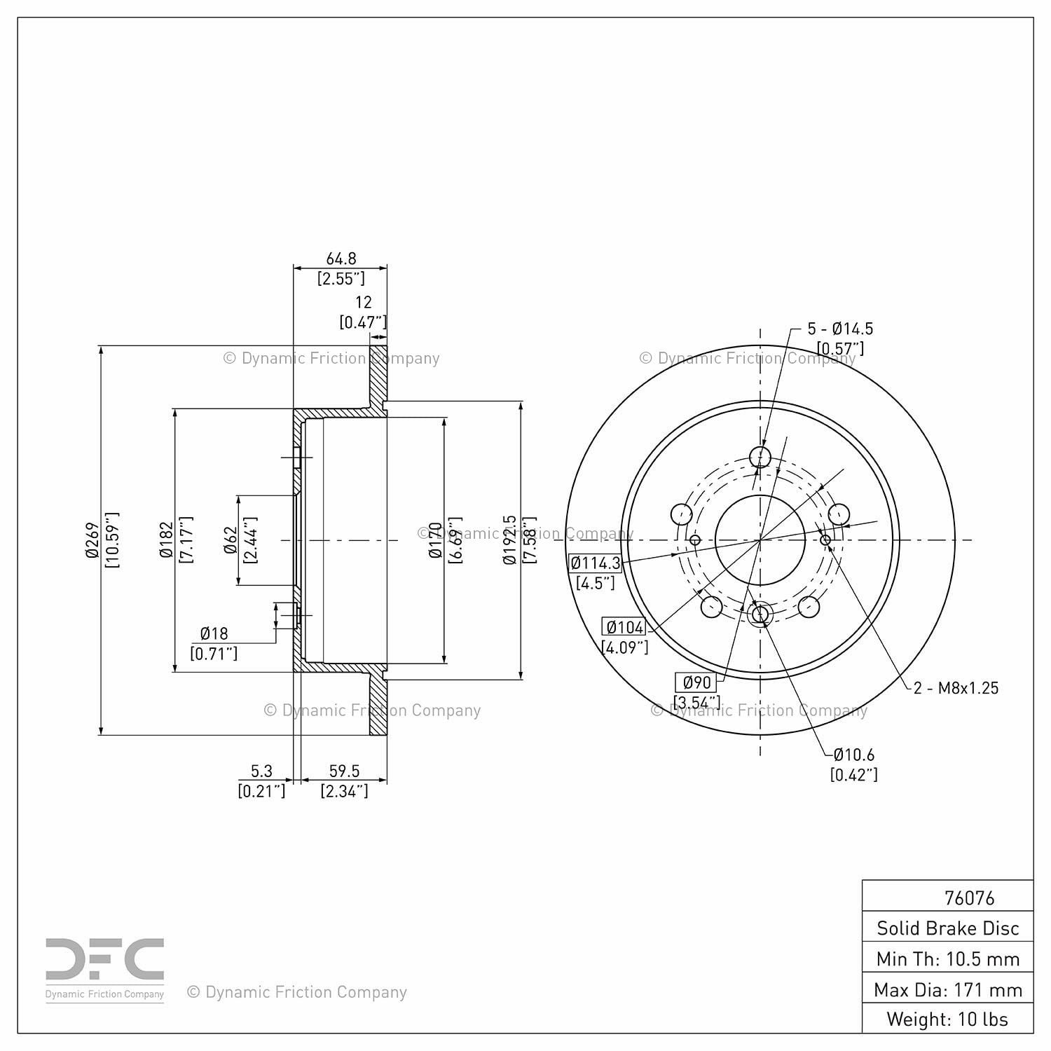 Rear Dynamic Friction Company Disc Brake Rotor 600-76076 (1) For 2002-2003 Lexus ES300, 2002-2006 Toyota Camry, 2004-2006 Lexus ES330, 2004-2008 Toyota Solara, 2005-2007 Toyota Avalon