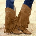 thumbnail image 2 of Wide Calf Cowboy Cowgirl Riding Boots for Women with Long Fringe Boho Studded Suede Pointed Toe Knee High Western Tall Boots Brown Size 6, 2 of 7