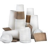 100 Paper Coffee Cup/Disposable Hot Cup 20 oz. WHITE with 100 Cappuccino Lids and 100 Sleeves