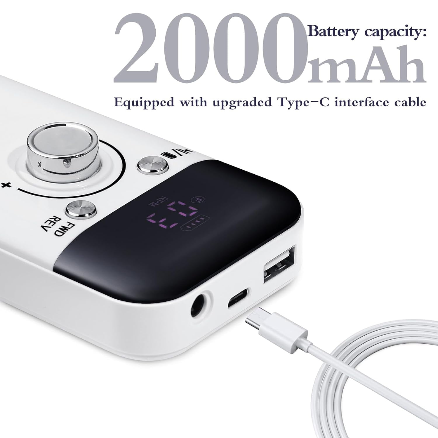 Yzhappy Electric Nail Drill Professional 45000RPM, Rechargeable Nail Drill Kit Portable Electric Nail File for Acrylic Nails Gel Polishing Removing Nail Drill Machine for Manicure Salon Home, White