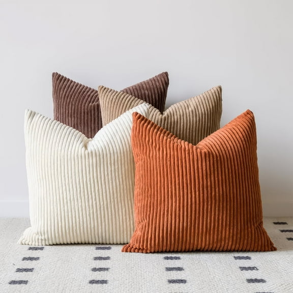 Set of 4 Neutral Couch Throw Pillow Covers, Brown Decorative Farmhouse Boho Throw Pillows for Living Room, Couch, Bed, Sofa Soft Corduroy Accent Home Decor ( No Pillow 18x18 Inch)