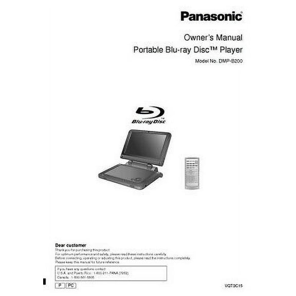 Instruction Manual ONLY for Panasonic DMP-B200 Blu-ray Player Owners Instruction Manual REPRINT