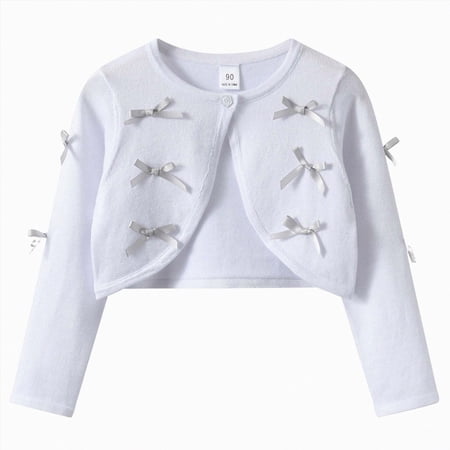 TOWED22 Girls Cardigan Sweater Toddler Bolero Shrug Baby Kids Long Sleeve Dress Up Button Closure Cropped Jacket Tops White 9-10 Y