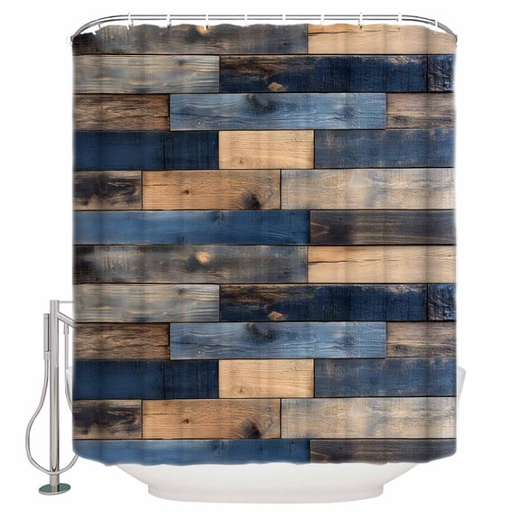 Navy Blue Brown Wood Bathroom Shower Curtains with 12 Hooks Polyester Waterproof Shower Curtain for Stalls and Bathtubs Farmhouse Vintage Wooden Decorative Bathroom Privacy Curtain 54x78 Inches