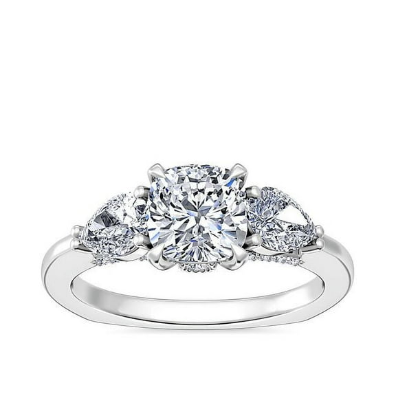 0.80 Carat Clarity-VS1 Cushion Cut Real Diamond Unique Three Stone Bridal Ring for Women Solid 950 Platinum Size 7