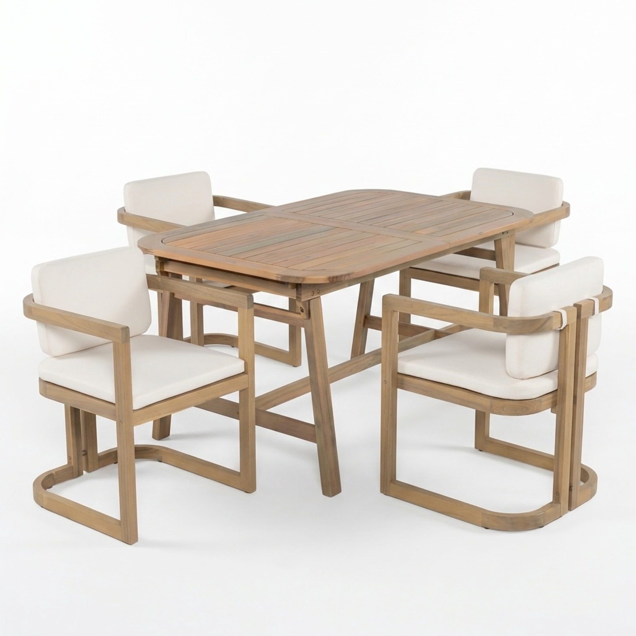 Christopher Knight Home 5-Piece Outdoor Dining Set, Extendable Table with Patio Chairs, Light Teak+Beige