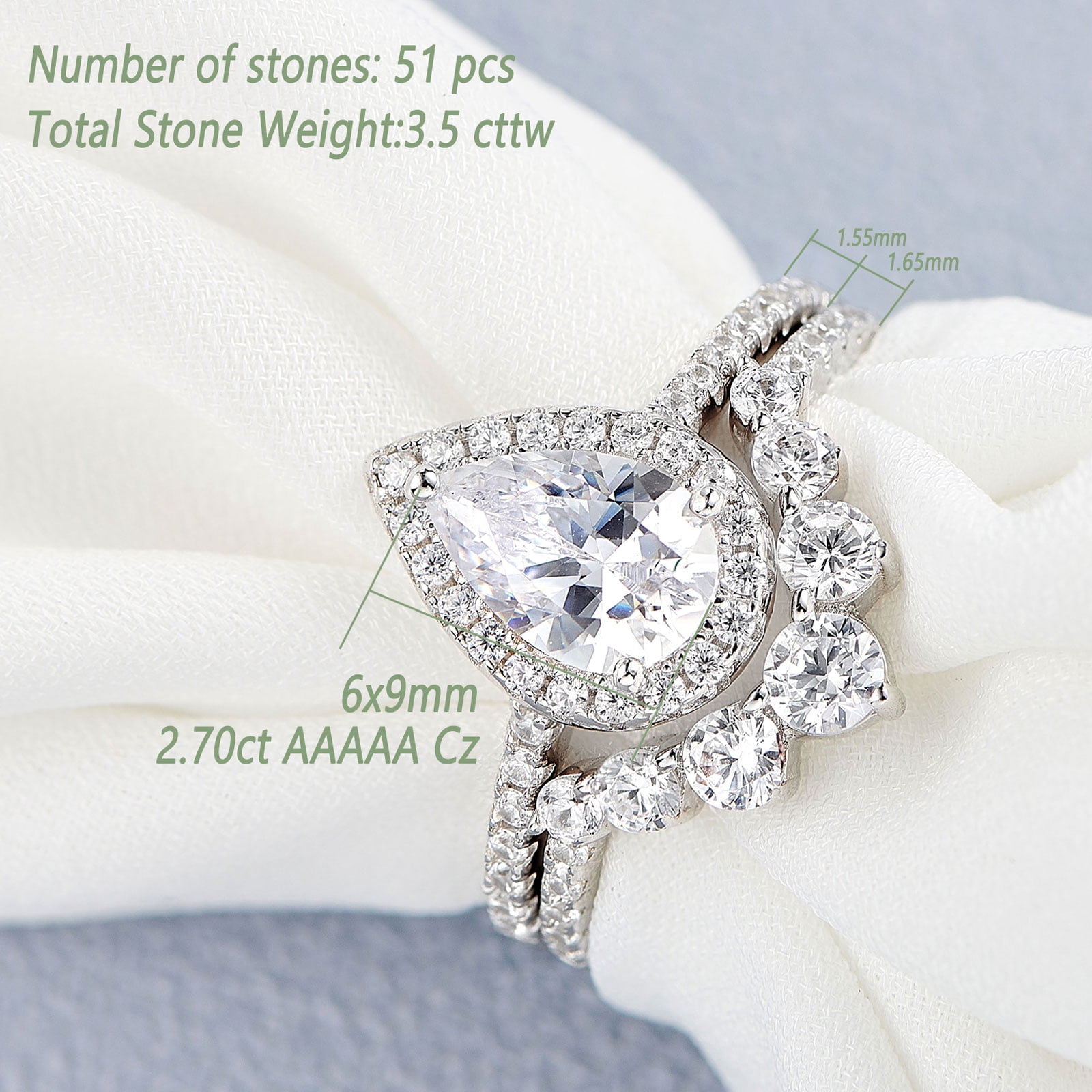 Wuziwen 3.5CT Vintage Engagement Rings Wedding Ring Set for Women 925 Sterling Silver CZ Size 7