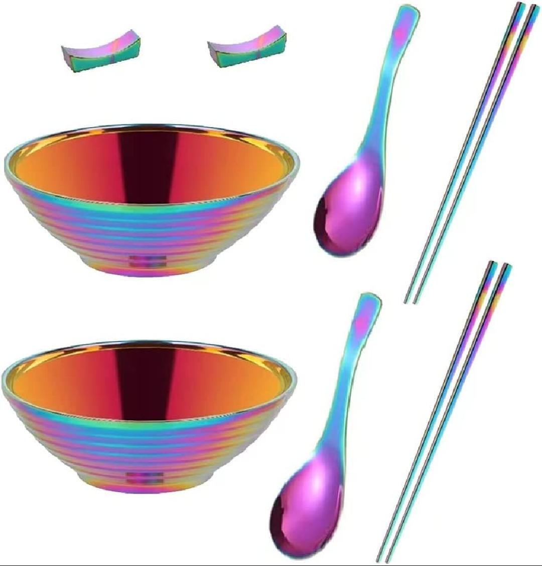 Rainbow Ramen Bowl Set Noodle Bowl Japanese Style Soup Bowls Set with Chopsticks, Ladle Spoons