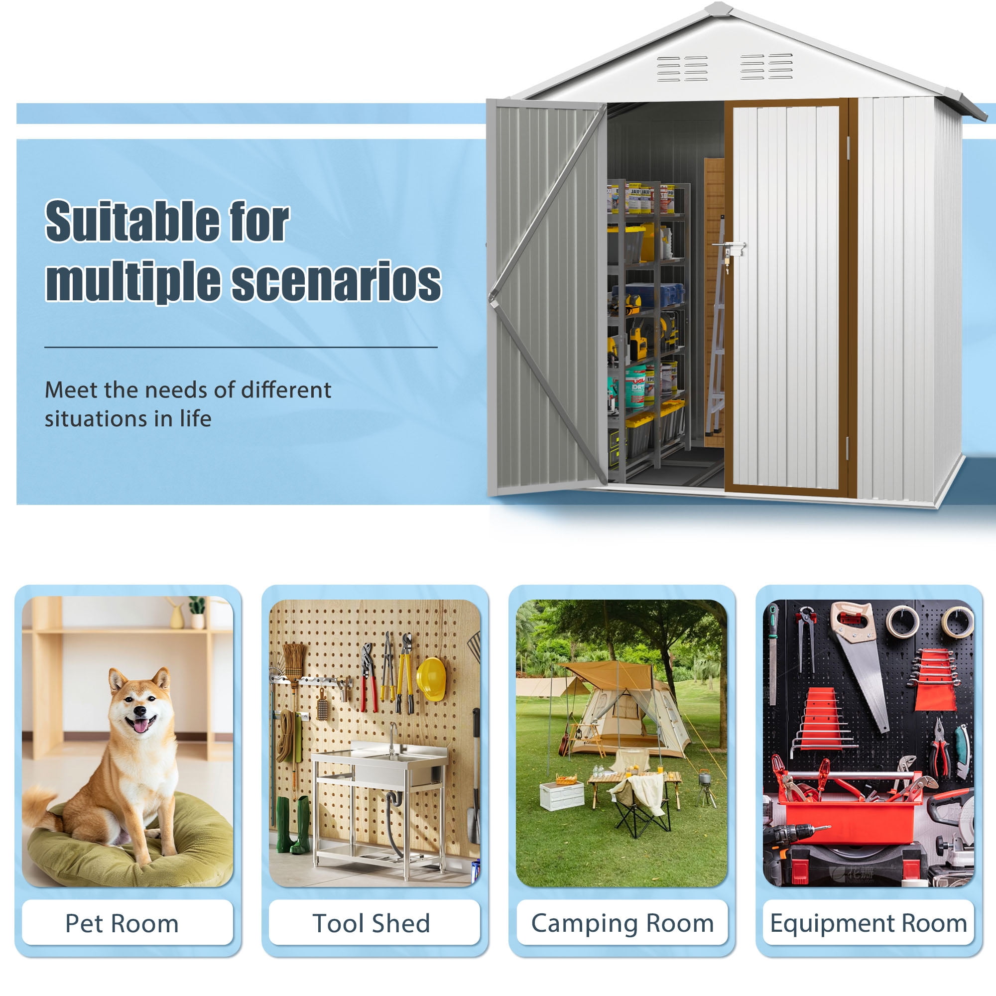 6×4 FT Outdoor Storage shed, Metal Shed with Sloping Roof and Lockable Door, Tool Shed for Bike, Toys, Backyard, Garden, Patio, White
