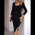 thumbnail image 4 of Vestido de Verano 2025 para Mujer, Ajustado, de Corta, Acanalado, con Abertura Lateral, de Punto y Cuello Cuadrado. Negro L, 4 of 9