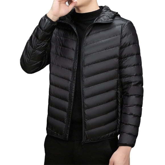 LNWUY (XL-5XL) Plus Size Mens Lightweight Puffer Jacket Hooded Insulated Thermal Puffy Winter Jackets for Running Travel Black XL