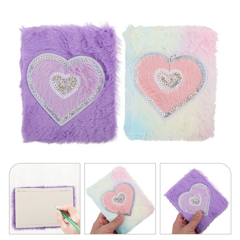 2pcs Plush Diary Book Daily Use Girl Diary Journal Book for Writing and Drawing, Size: 15x12x4CM