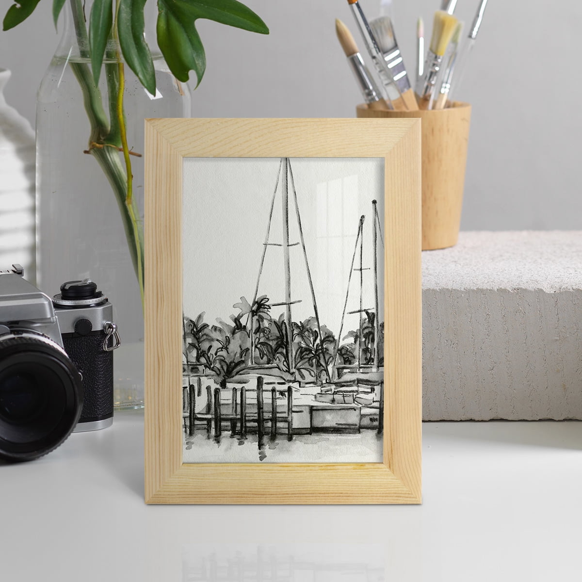 Neutral Tropics I - Framed Print w/glass - Natural Wood