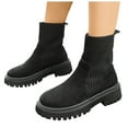 thumbnail image 1 of Rokment Bottes de Combat à Plateforme pour Femmes 2025 Automne Hiver Mode Suède Tricot Patchwork Extensible Talon Épais Mi-Mollet Courtes Robe Bottines à la Cheville, 1 of 8