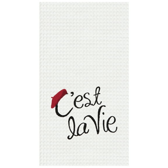 C'est La Vie Waffle Weave Cotton Kitchen Towel