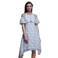 thumbnail image 1 of Bimba Blue Floral Printed Womens Ruffle Front Cold Shoulder Swing Shift Dress - Large, 1 of 6