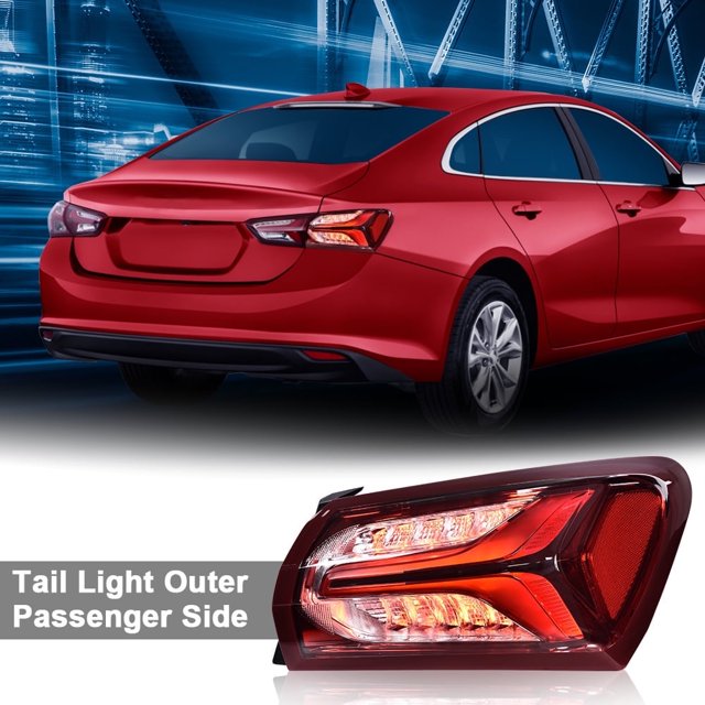 For 2019-2024 Chevy Malibu Right Side Outer Tail Light – LED, Clear Lens, Red Housing