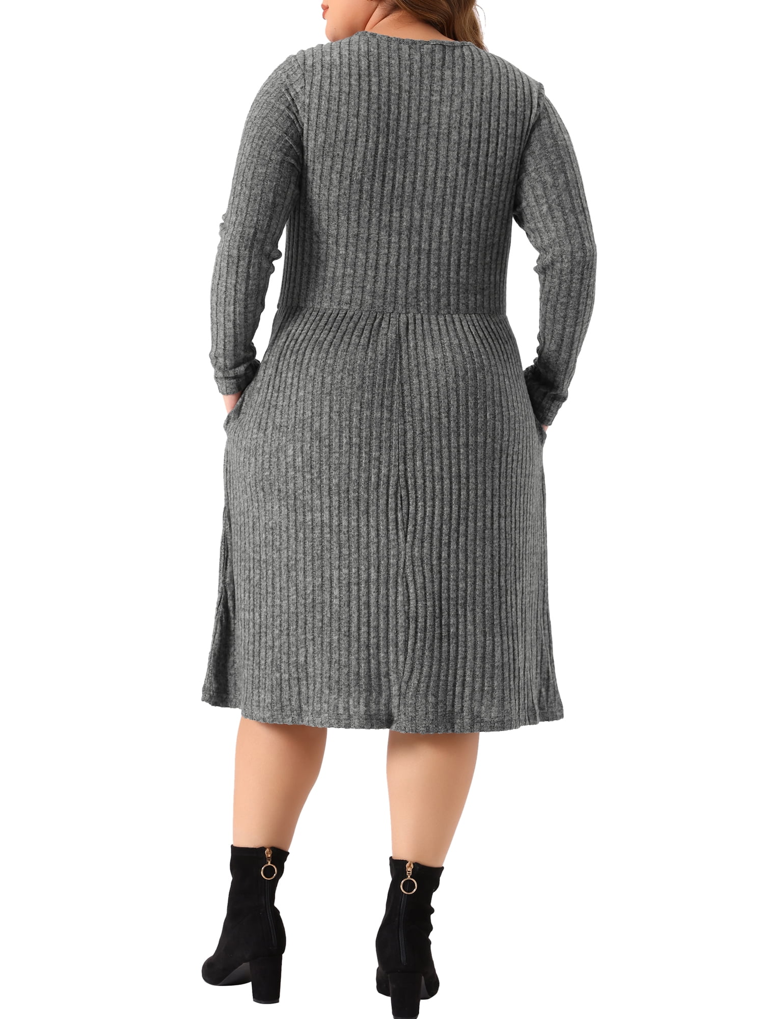 DARING DIVA Plus Size Round Neck Long Sleeve Casual Knit Dress 2X Gray