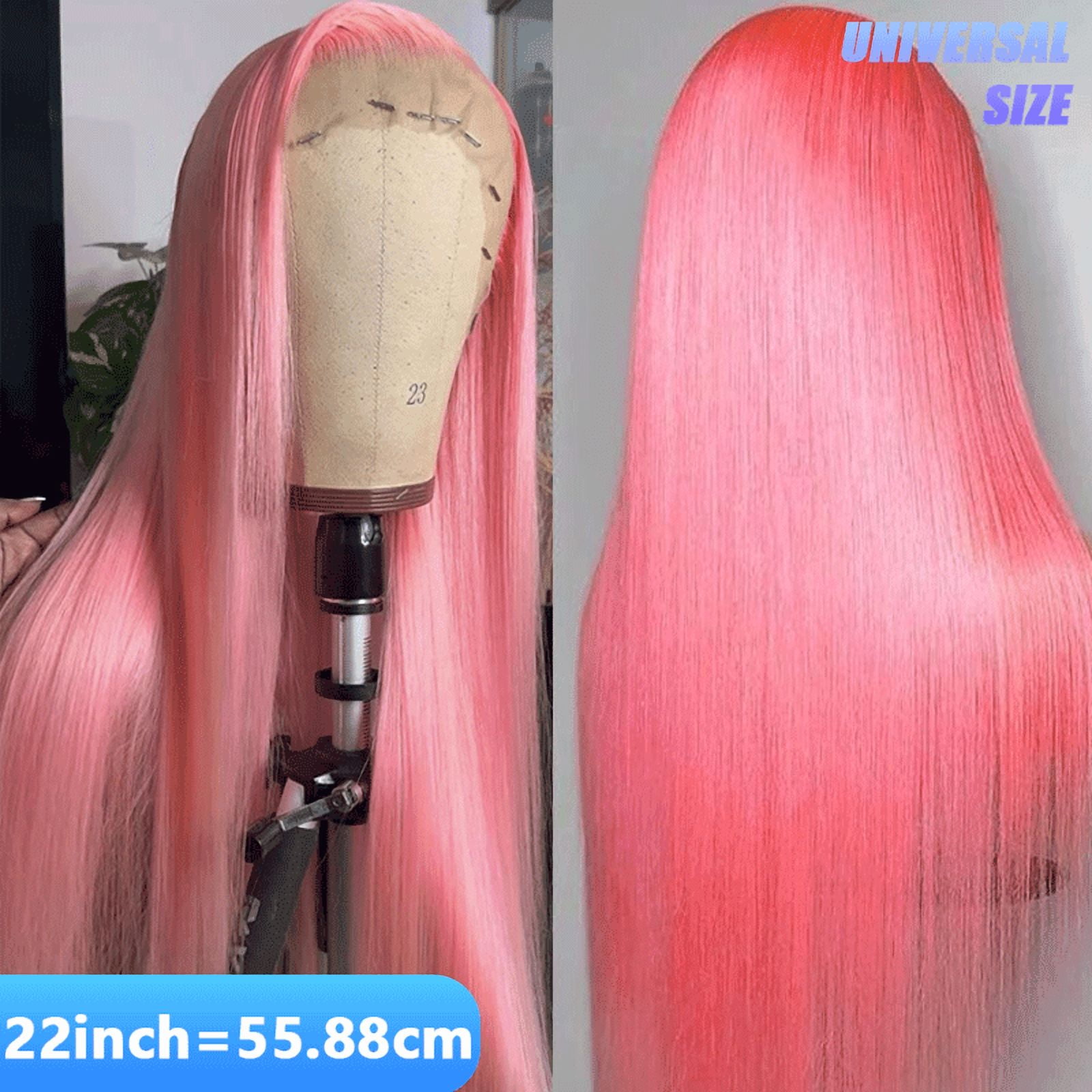 Rose Pink Colored 13x4 Lace Front Wig Straight Brazilian Remy Human Hair Wigs Preplucked Natural Hairline High Density Elegant Hairstyle For Women Daily&Birthday&Wedding Use Wig 180 Density 22 Inch