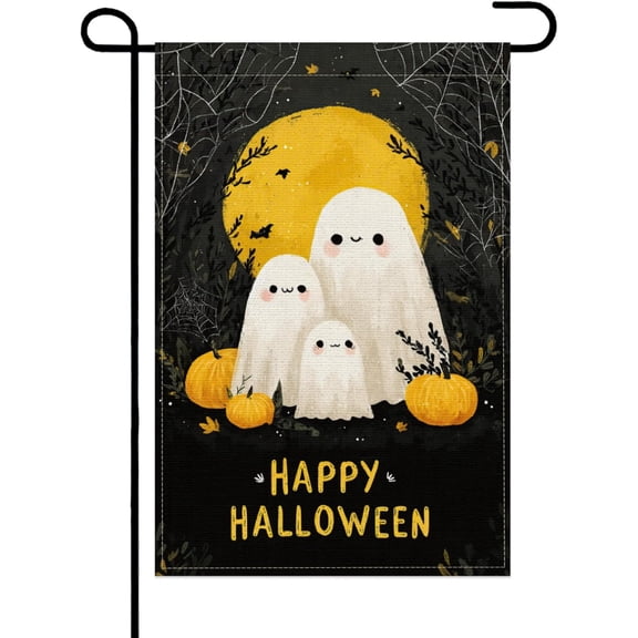Halloween Garden Flag 12 x 18 Inch Ghost and Spider Web Double Sided Outdoor Yard Farmhouse Decoration