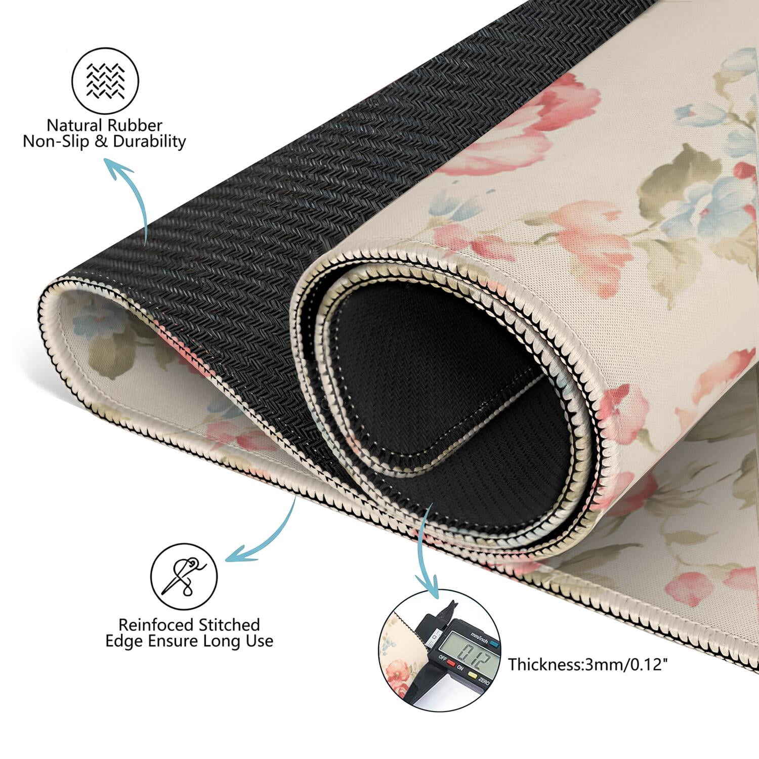 Extra Large Floral Pattern Anti-Slip Game Mat 31.5x31.5 Inch Rubber Mahjong Surface with Noise Reduction for Playing Tiles Cards and Board Games