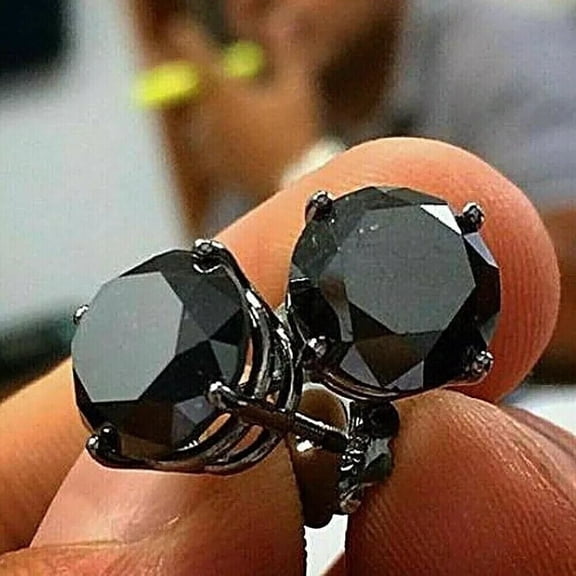 2Ct Round Cut Black Diamond Lab Created Stud Earrings 14K Black Gold Finish