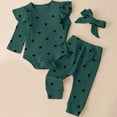 thumbnail image 2 of NOLDARES Infant Newborn Baby Girl Clothes Baby Girl Outfits Long Sleeve Snap Romper Pant Sets with Headband(Green,12-18 M), 2 of 4