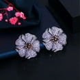 thumbnail image 6 of Cute Mirco Pave Black Gold Purple CZ Women Party Large Flower Stud Earrings Gift, 6 of 9