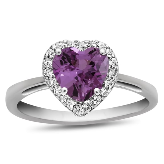 FJC Finejewelers 10k White Gold 6mm Heart Shaped Created Pink Sapphire with White Topaz accent stones Halo Ring