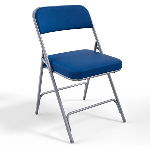 HLL Padded Folding Chairs with Thick Seat Cushion, Portable, Durable & Extra Comfortable Foldable Chairs for Indoor & Outdoor Events, Banquet, Party, Dinning, Work, Craft, Fabric, Navy Blue, 1 Pack