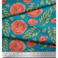 thumbnail image 3 of Soimoi Blue Cotton Duck Fabric Laurel Leaves & Camellias Floral Print Fabric by the Yard 42 Inch Wide, 3 of 3