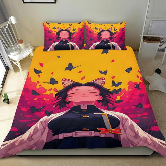 Kochou Shinobu Themed Bed Sheet Set Three Piece Set 53x79 Inches Comfortable And Skin Friendly Unique Design Creating A Star Studded Night