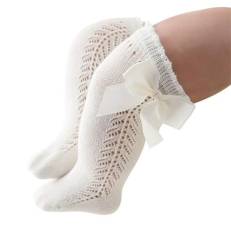 

Infants Newborn Baby Girl Breathable Knee High Socks Soft Knit Long Socks Hollow Out Stockings with Bow 6M-2T